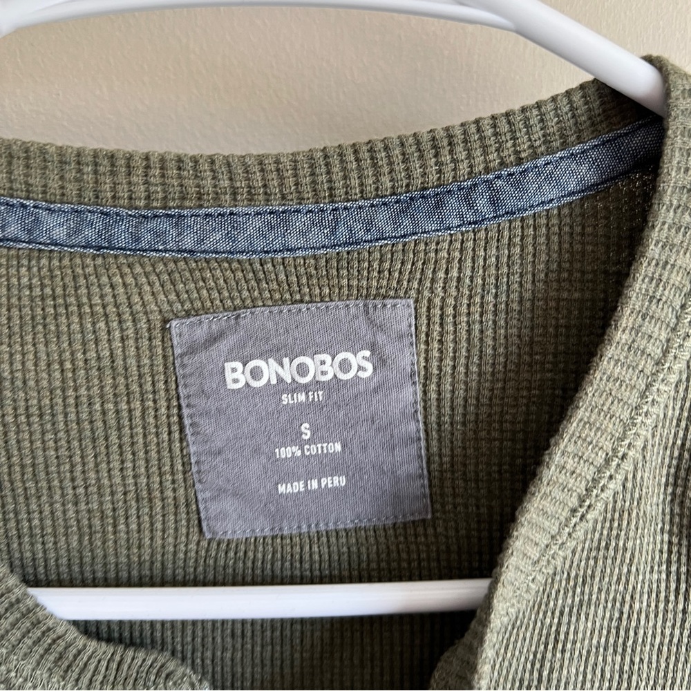 Bonobos Green Waffle Knit Long Sleeve Henley Top - Picture 3 of 5